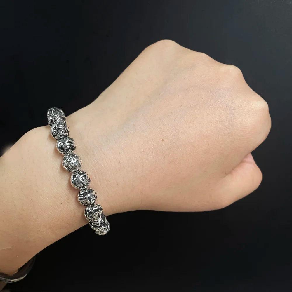 8mm OM Mantra Beads Bracelet For Men Women Elastics Strings White Copper 108 Beads Scriptures Engraving Prayer Buddhist Jewelry - GQTORCH Jewelry
