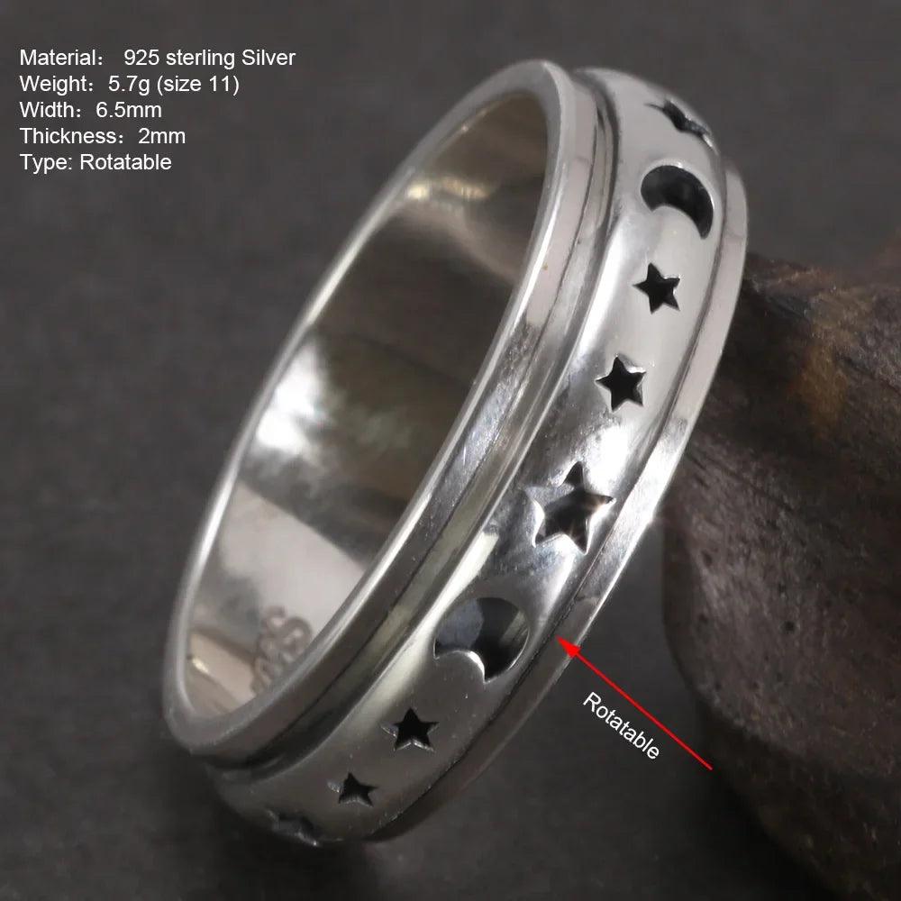Real 925 Sterling Silver Spinner Band Ring Moon Star Celtic Stress Relieving Anxiety Ring Gifts for Men And Women - GQTORCH Jewelry