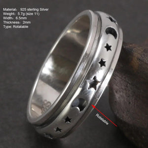 Real 925 Sterling Silver Spinner Band Ring Moon Star Celtic Stress Relieving Anxiety Ring Gifts for Men And Women - GQTORCH Jewelry