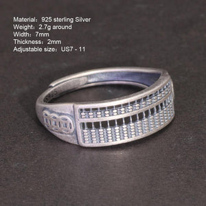 Vintage S925 Sterling Silver Fortune Coin Abacus Ring Adjustable Retro Band for Men and Women Feng Shui Fine Jewelry - GQTORCH Jewelry