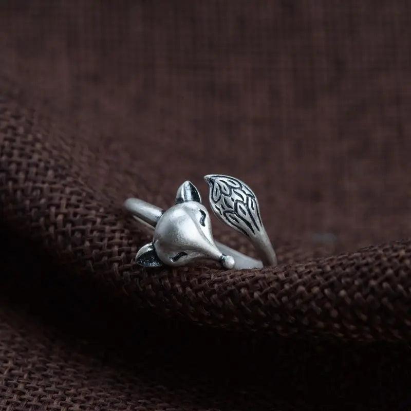 Real Pure S990 Sterling Silver Retro Craft Thai Silver Ring Fashion Fox Shape Openning Adjustable Rings Jewelry High Quality - GQTORCH Jewelry