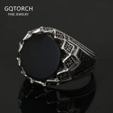 925 Sterling Silver Black Stone Onyx Signet Ring for Men Micro Inlaid Zircon Red Green Agate Ring Luxury Vintage Turkey Jewelry