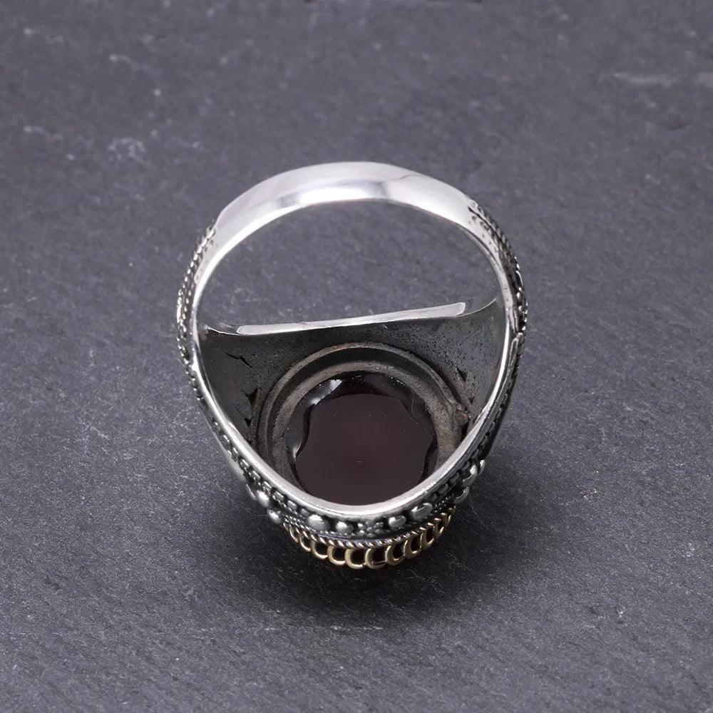 Real 925 Sterling Silver Mens Rings With Tiger Eye Natural Stones Big Vintage Rings In Fijne Sieraden Turkish Turkey Jewelry - GQTORCH Jewelry