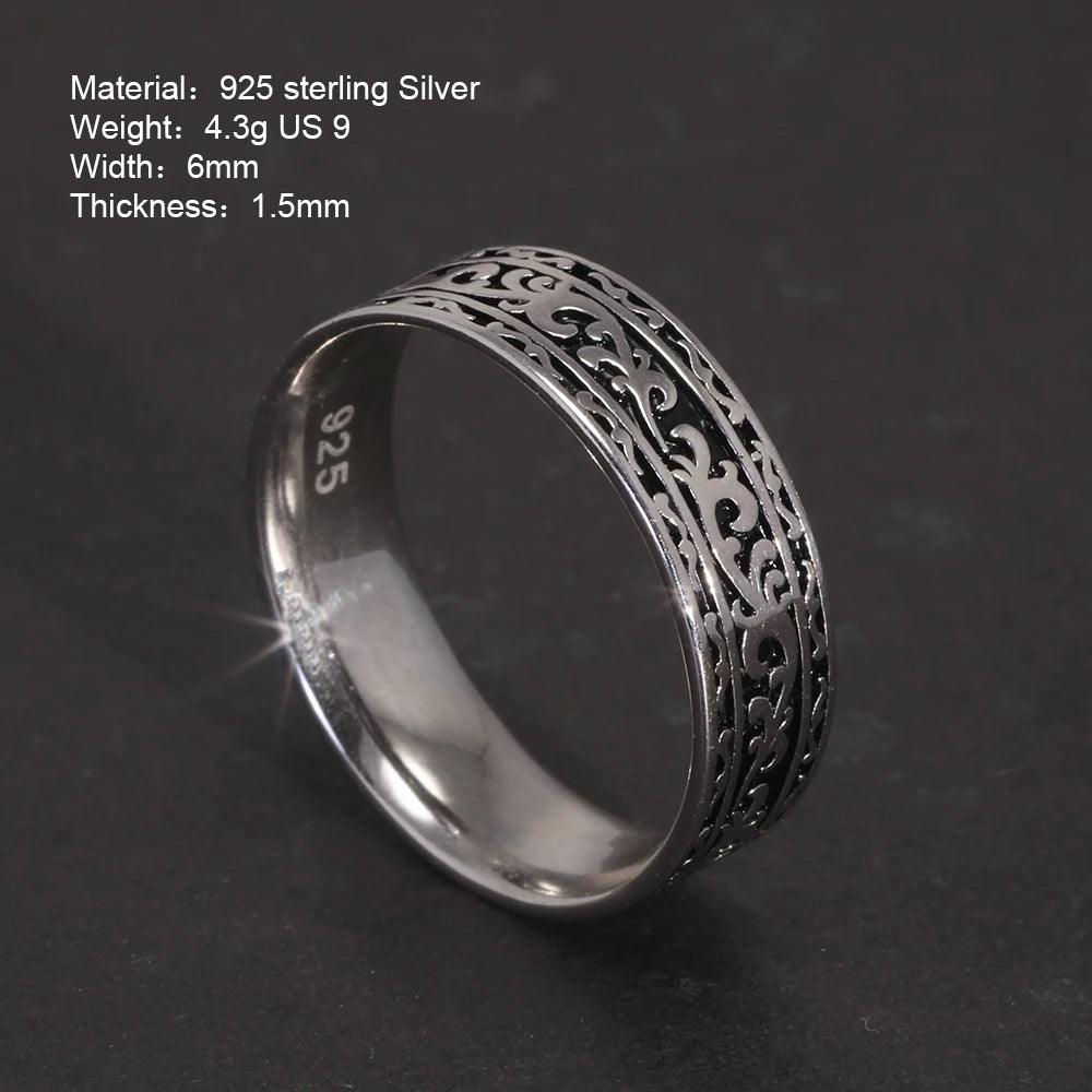 Vintage 925 Sterling Silver Wedding Band Ring with Tangcao Pattern for Men and Women Christmas Party Jewelry Gift Accessories - GQTORCH Jewelry