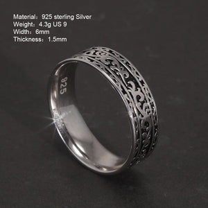 Vintage 925 Sterling Silver Wedding Band Ring with Tangcao Pattern for Men and Women Christmas Party Jewelry Gift Accessories - GQTORCH Jewelry