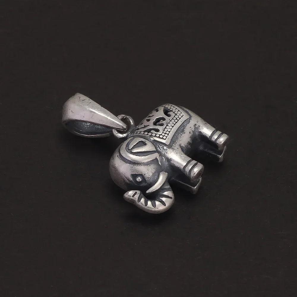 Solid 990 Fine Silver Antiqued Elephant Pendant Necklace for Men Women Punk Retro 925 Sterling Silver Chain Necklace Y2k Jewelry - GQTORCH Jewelry