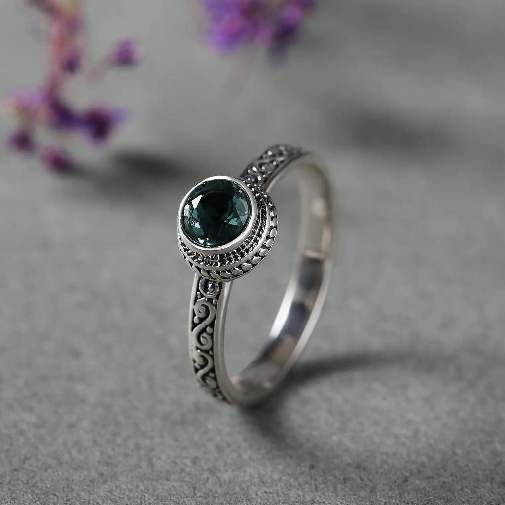 Real 925 Sterling Silver Rings Vintage Flower Carved Inlaid Natural Green Crystal Faceted Stone Elegant Womens Rings Accessories - GQTORCH Jewelry