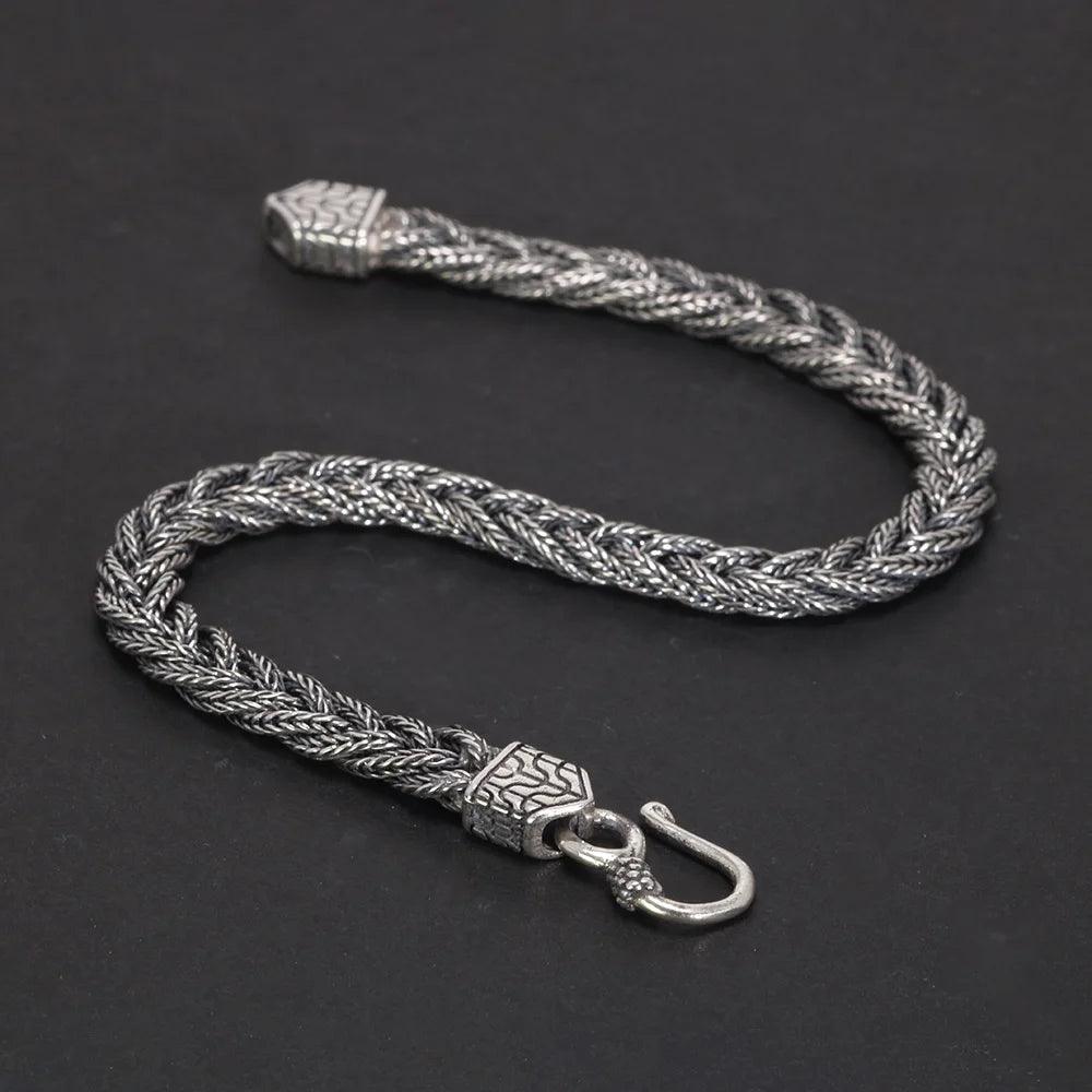 925 Sterling Silver Bracelet 5mm Fox Tail Hand Woven Pattern Women's and Men's Vintage Chain Party Jewelry Gift - GQTORCH Jewelry