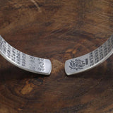 Real 999 Pure Silver Cuff Bangle Engraved Heart Sutra Six-character Mantra Retro Lovers Men's and Women's Bracelets Open Type - GQTORCH Jewelry