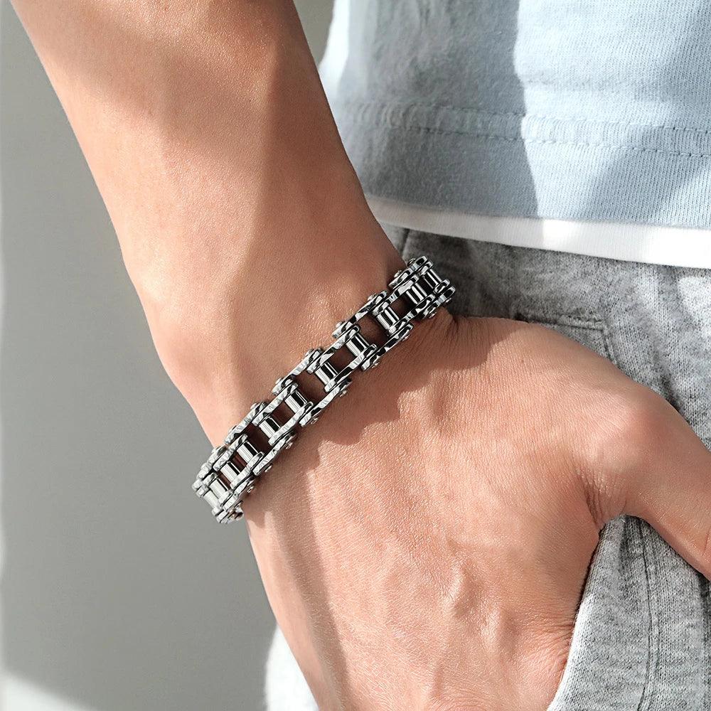 Vintage Bicycle Chain Bracelet 925 Sterling Silver for Men Viking Fine Jewelry - GQTORCH Jewelry