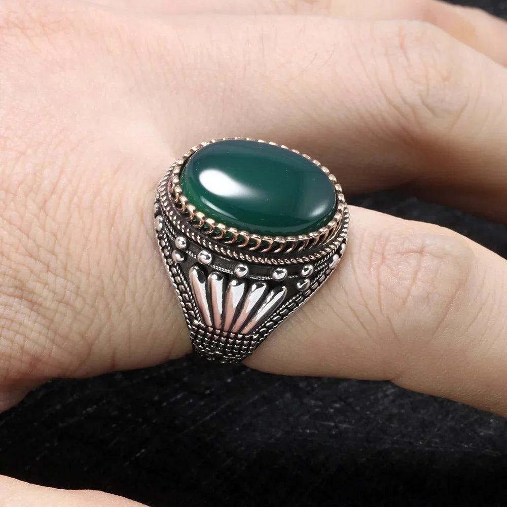 Real 925 Sterling Silver Mens Rings With Tiger Eye Natural Stones Big Vintage Rings In Fijne Sieraden Turkish Turkey Jewelry - GQTORCH Jewelry