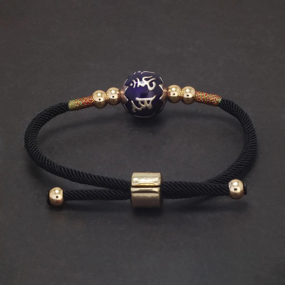 999 Fine Silver Six Words Mantra Bead Braided Black Rope Bracelet for Women Men Antiqued Retro Lucky Bracelet Amulet Jewelry - GQTORCH Jewelry