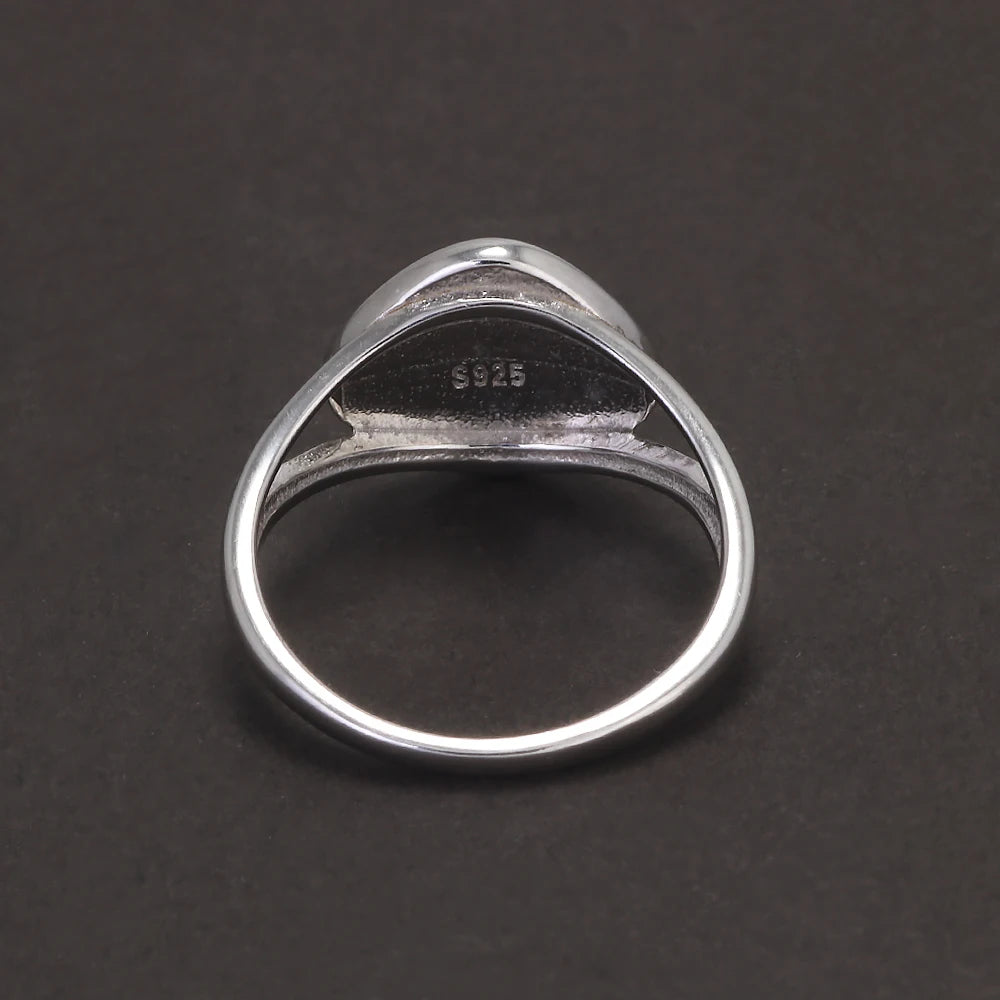 925 Sterling Silver Geometric Black Mirror Ring for Women Enameling Simple Fashion Jewelry Gift for Her