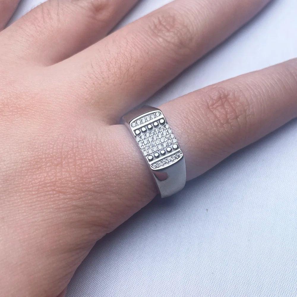 Sterling Silver Rings With Stones Simulated Diamond Anniversary Male Engagement Rings High Quality - GQTORCH Jewelry