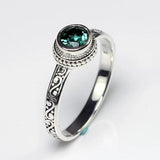 Real 925 Sterling Silver Rings Vintage Flower Carved Inlaid Natural Green Crystal Faceted Stone Elegant Womens Rings Accessories - GQTORCH Jewelry