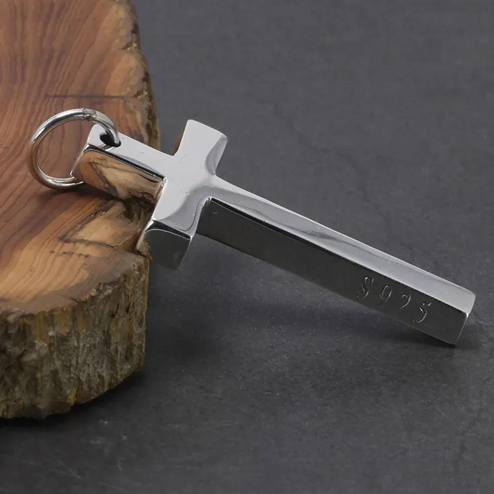 Real Solid 925 Sterling Silver Cross Pendant For Men And Women Smooth High Polishing Simple Design Jesus Christ Jewelry - GQTORCH Jewelry