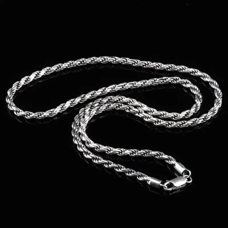 Real Pure 925 Sterling Silver Man Sweater Necklace Italy Design Twisted Braided Chain Vintage Men Jewelry Necklaces & Pendants - GQTORCH Jewelry