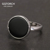 Real 925 Sterling Silver Ring Simple Round Ring Turkish Black Onyx Shell Minimalist Adjustable Jewelry for Men and Women - GQTORCH Jewelry