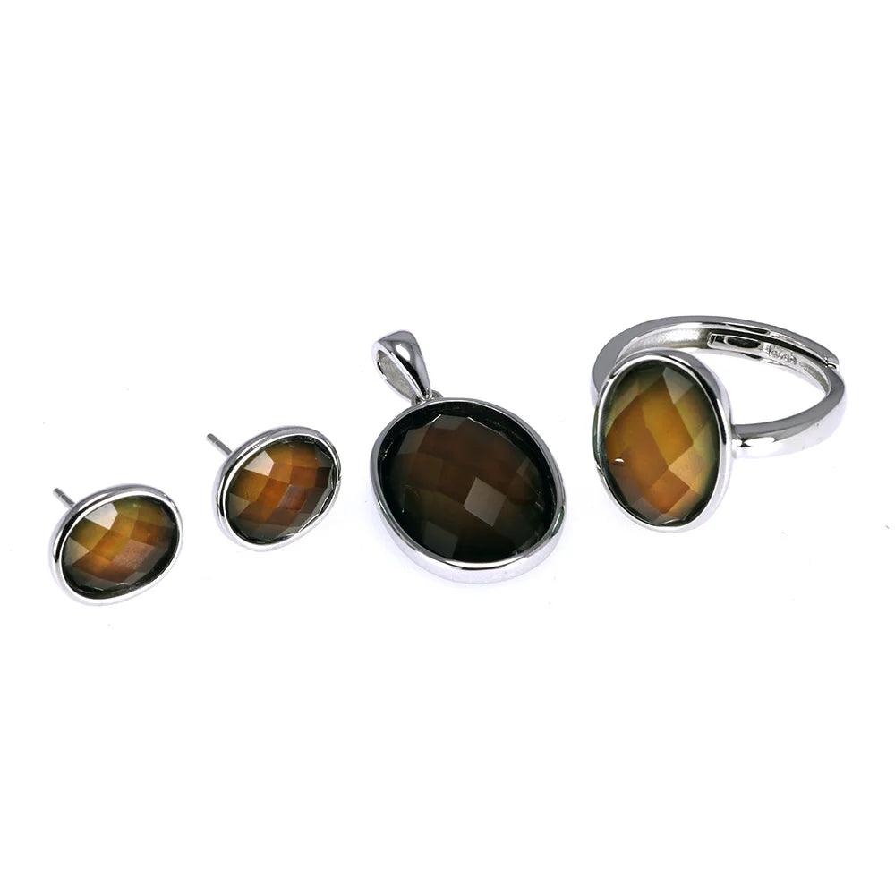 Temperature Sensing Color Changed Jewelry Sets For Women Sterling Silver 925 Rings Earrings Pendant Personalized Adjustable Size - GQTORCH Jewelry