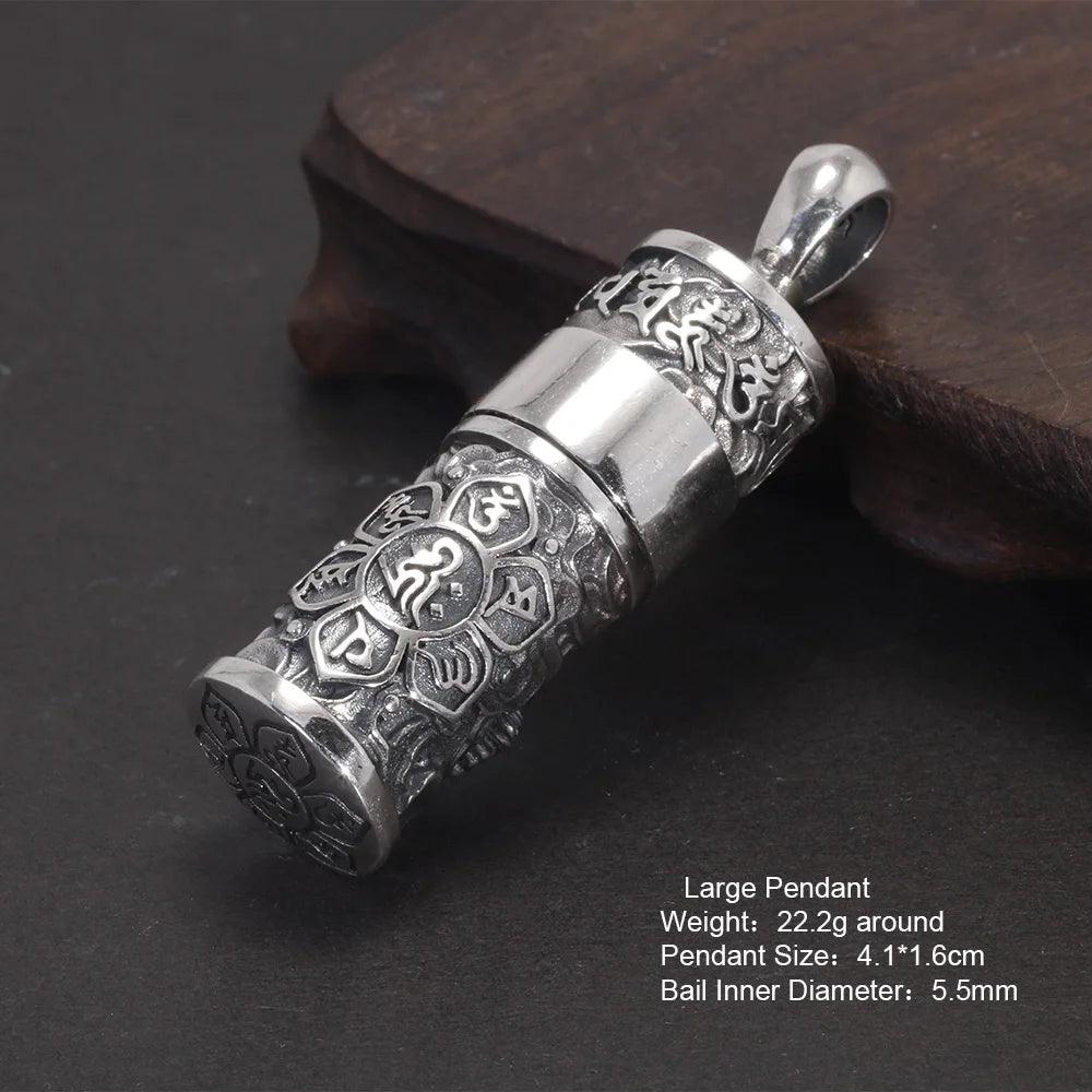 Sterling Silver 999 Vajra Pestle Amulet Charm Om Mani Padme Hum Pendant Necklace Openable Gawu Box Buddhist Jewelry - GQTORCH Jewelry