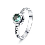 Real 925 Sterling Silver Rings Vintage Flower Carved Inlaid Natural Green Crystal Faceted Stone Elegant Womens Rings Accessories - GQTORCH Jewelry