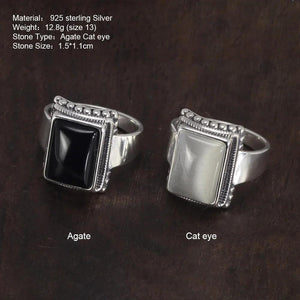 Solid 925 Sterling Silver Lucifer Rings with Black Onyx Natural Stone Handmade Statement Ring TV Show Jewelry - GQTORCH Jewelry