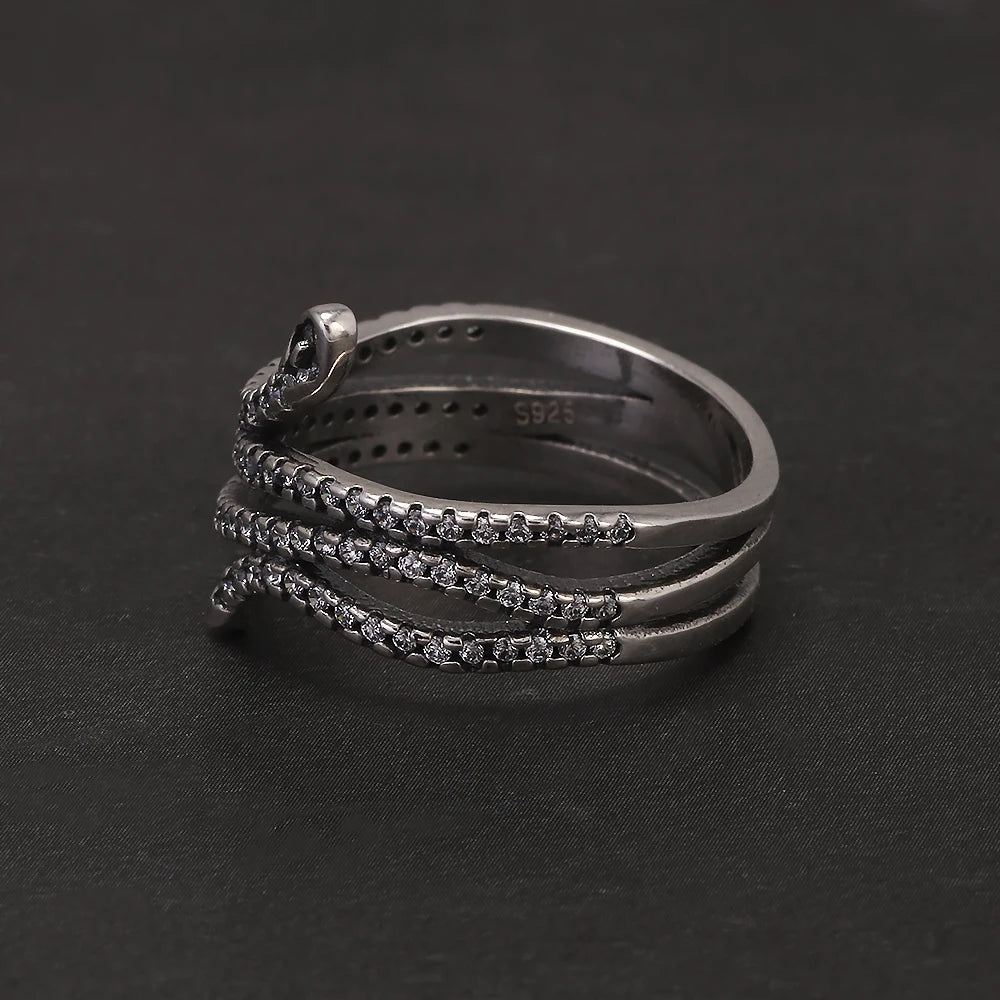 100% 925 Sterling Silver Retro Snake Ring for Women Micro Inlaid Zircon Fashion Animal Rings Punk Party Jewelry Accessories