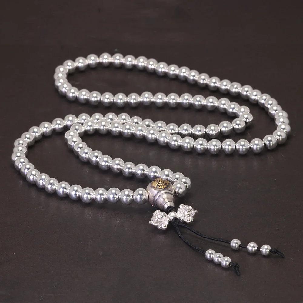 Real 925 Sterling Silver Multi Layers Round 108 Beads Bracelet For Women Buddhist Handmade DIY Beaded Jewelry - GQTORCH Jewelry