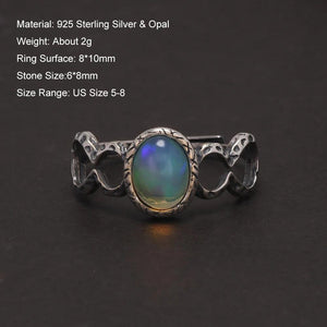 Womens Oval Opal Ring Sterling Silver 925 Retro Style Fulu Gourd Open Rings Light Weight Stackable Fashionable Jewelry - GQTORCH Jewelry