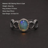Womens Oval Opal Ring Sterling Silver 925 Retro Style Fulu Gourd Open Rings Light Weight Stackable Fashionable Jewelry - GQTORCH Jewelry