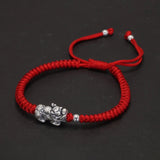 Hand braided Lucky Red Rope Bracelet 999 Sterling Silver 3D Pixiu Tibetan Buddhist Knot Adjustable Charm Bracelet - GQTORCH Jewelry