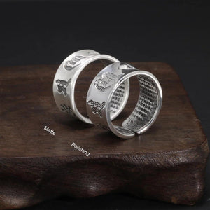 Real 999 Pure Silver Buddhist Mantra Rings for Men and Women Prajnaparamita Hrdaya Sutra Adjustable Religion Jewellery - GQTORCH Jewelry
