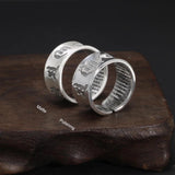 Real 999 Pure Silver Buddhist Mantra Rings for Men and Women Prajnaparamita Hrdaya Sutra Adjustable Religion Jewellery - GQTORCH Jewelry