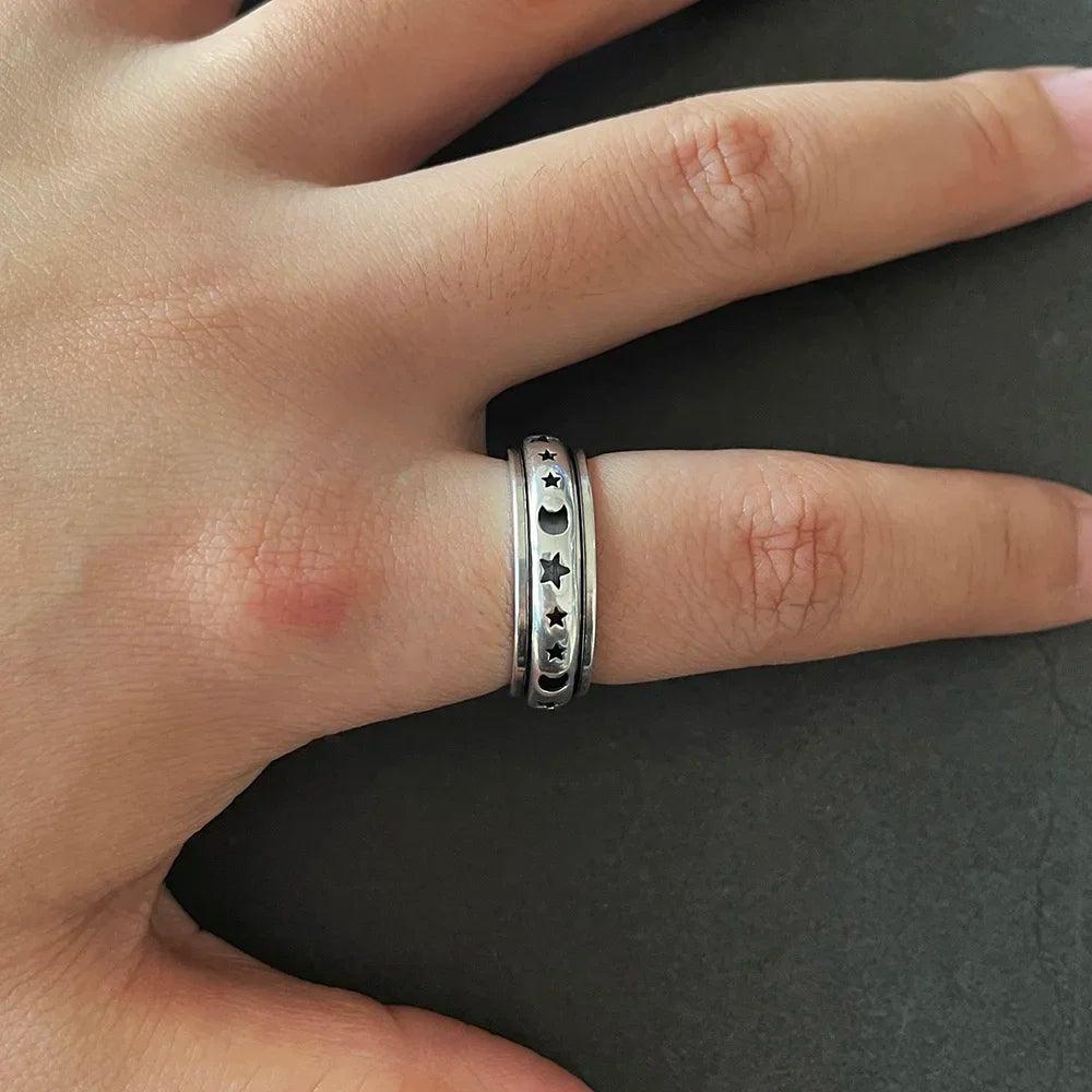 Real 925 Sterling Silver Spinner Band Ring Moon Star Celtic Stress Relieving Anxiety Ring Gifts for Men And Women - GQTORCH Jewelry