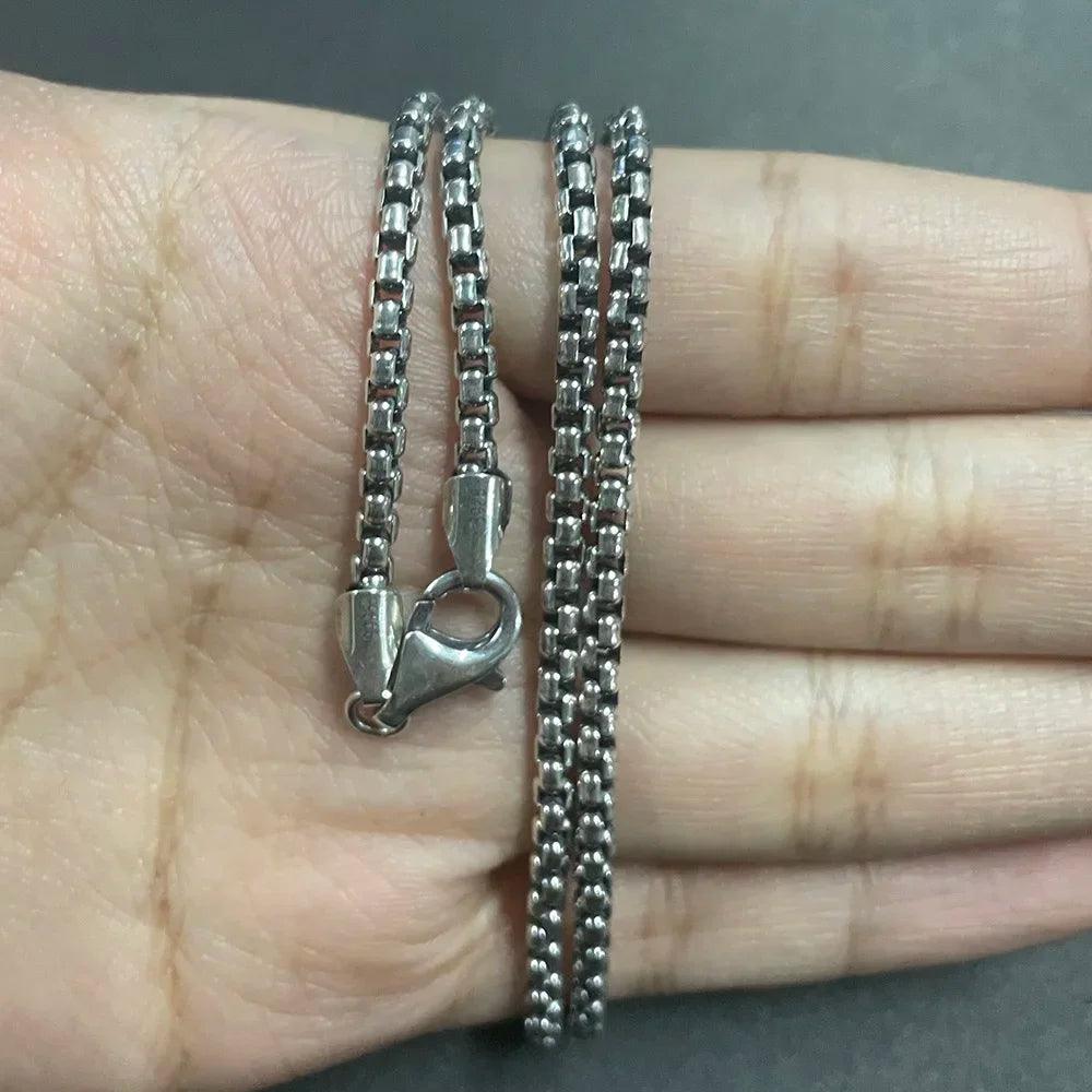 Genuine 925 Sterling Silver Jewelry Round Box Chain Thickened All-match Necklace for Men and Women Retro 22 24 26 28 30 Inch - GQTORCH Jewelry