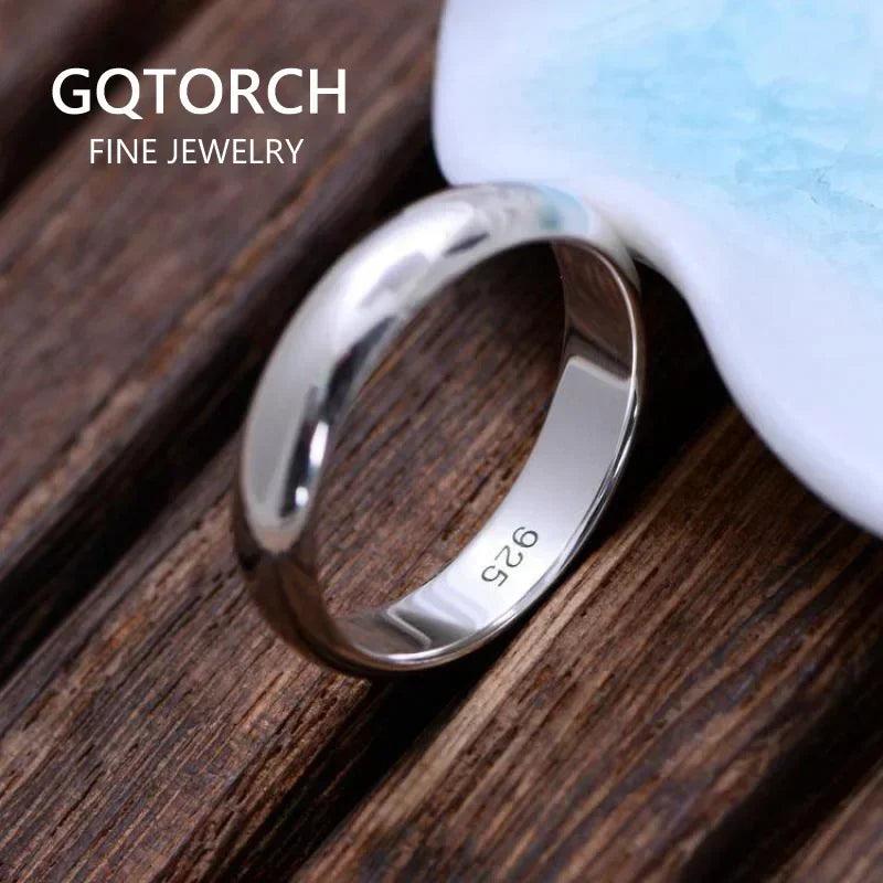 Real Pure 925 Sterling Silver Rings For Women And Men Simple Couple Ring Smooth Wedding Band For Lovers Free Name Engraved - GQTORCH Jewelry