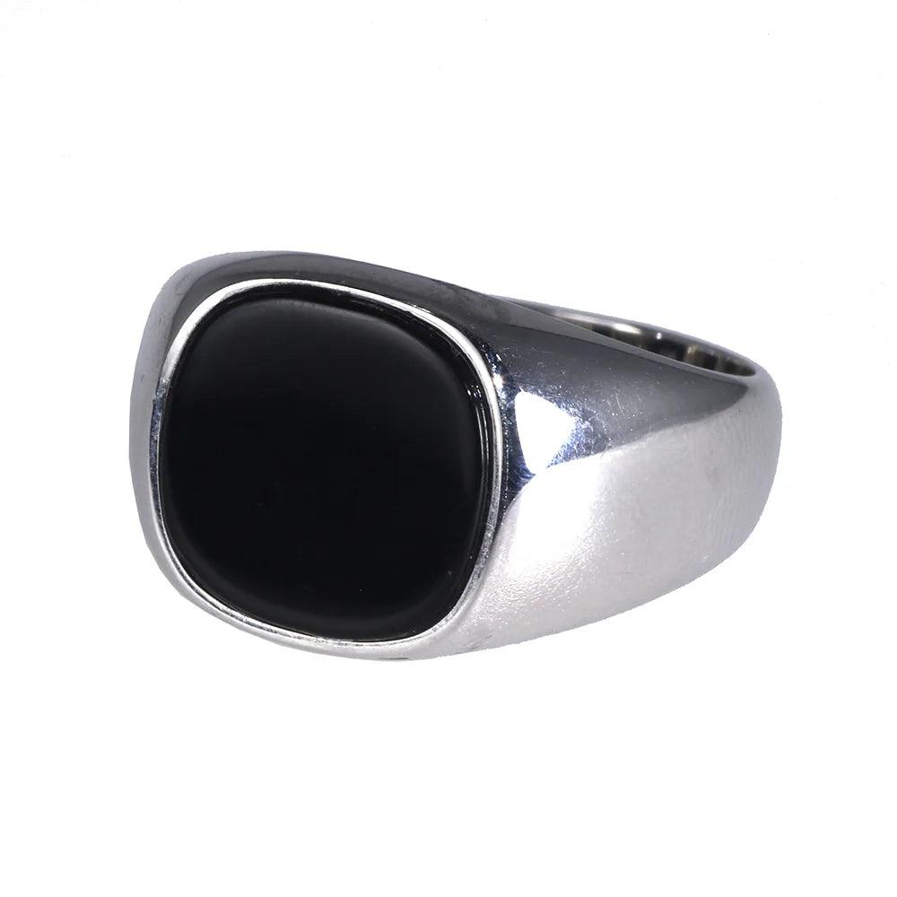Real Pure Silver s925 Mens Rings Minimalist Turkish Rings Man Simple Finger Rings With Natural Onyx Stones Turkish Jewellery - GQTORCH Jewelry