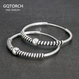 Real 925 Sterling Silver Round Earrings Fashion Hoop Circle Earrings With Coils Beads Handmade Jewelry Accessories - GQTORCH Jewelry