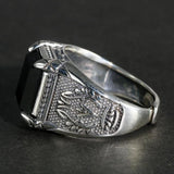 Real Solid 925 Sterling Silver Rings Claw Setting With Natural Onyx Stone For Men Retro Punk Resizable Biker Rings - GQTORCH Jewelry