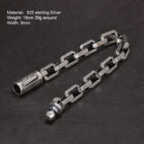 Solid 925 Sterling Silver Vintage Rattan Lace Bracelet For Men Safety Buckle Handmade Viking Mens Jewelry - GQTORCH Jewelry