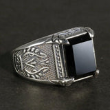 Real Solid 925 Sterling Silver Rings Claw Setting With Natural Onyx Stone For Men Retro Punk Resizable Biker Rings - GQTORCH Jewelry