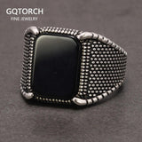 Real 925 Sterling Silver Mens Rings Black Natural Agate Stone With Claws Vintage Cool Fashion Turkey Jewelry - GQTORCH Jewelry