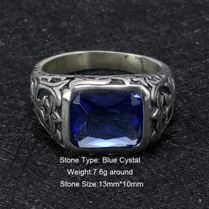 Real Pure 925 Sterling Silver Rings For Men Blue Natural Crystal Turquoise Stone Mens Ring Vintage Engraved Flower Fine Jewelry - GQTORCH Jewelry