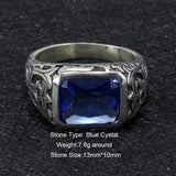 Real Pure 925 Sterling Silver Rings For Men Blue Natural Crystal Turquoise Stone Mens Ring Vintage Engraved Flower Fine Jewelry - GQTORCH Jewelry