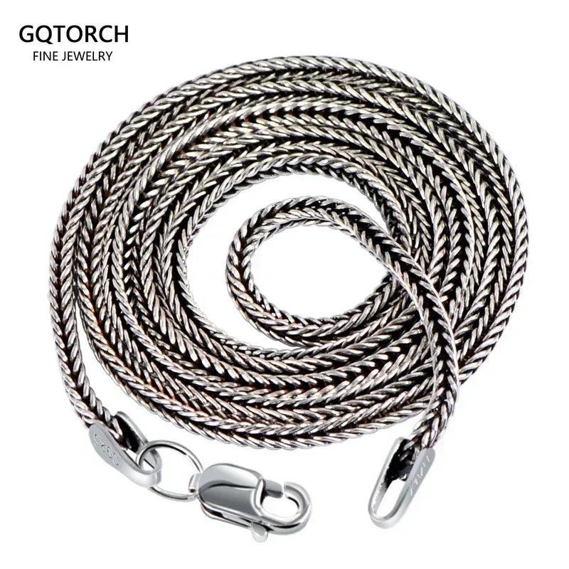 Real Pure 925 Sterling Silver Necklace Chain Women And Men Vintage Foxtail 1.6mm Retro Solid Thai Silver Italy Fine Jewelry - GQTORCH Jewelry