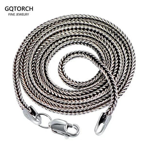 Real Pure 925 Sterling Silver Necklace Chain Women And Men Vintage Foxtail 1.6mm Retro Solid Thai Silver Italy Fine Jewelry - GQTORCH Jewelry