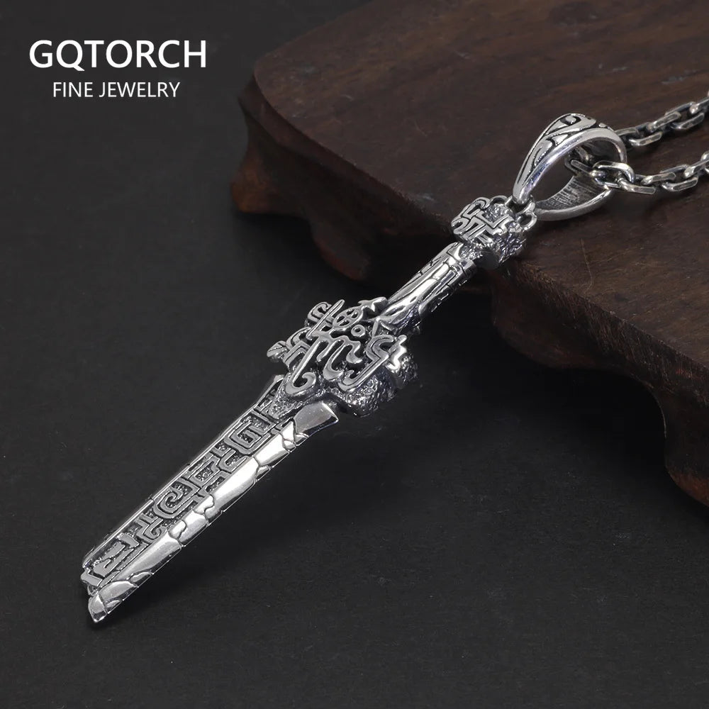 S925 Sterling Silver Broken Sword Pendant Necklace Antique Retro Punk Viking Jewelry Gift