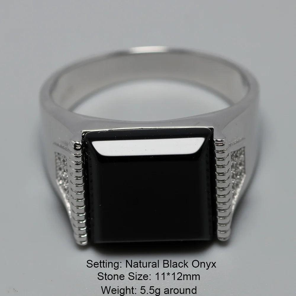Solid Silver 925 Mens Rings Minimalist Turkish Rings For Men Black Square Natural Stone Turkey Male Jewelry Bague Homme - GQTORCH Jewelry