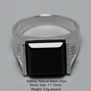 Solid Silver 925 Mens Rings Minimalist Turkish Rings For Men Black Square Natural Stone Turkey Male Jewelry Bague Homme - GQTORCH Jewelry