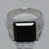 Solid Silver 925 Mens Rings Minimalist Turkish Rings For Men Black Square Natural Stone Turkey Male Jewelry Bague Homme - GQTORCH Jewelry
